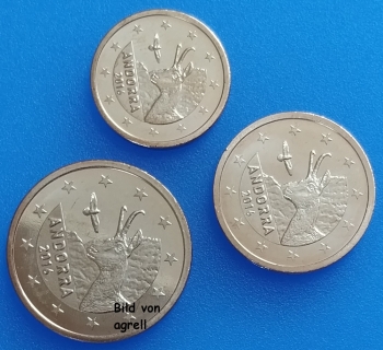 1, 2 & 5 Cent Münze Andorra 2016 Stgl.