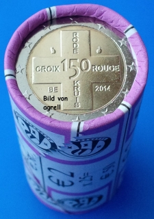 Münzrolle 2 Euro Gedenkmünze Belgien 2014 Rotes Kreuz