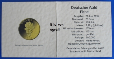 20 Euro gold commemorative coin Germany 2010 -- Oak "A"