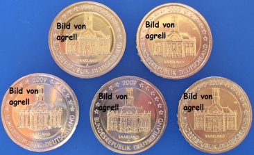 5 x 2 Euro Gedenkmünze Deutschland 2009 (ADFGJ)