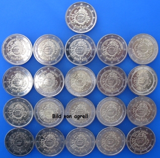 21 x 2 Euro Gedenkmünzen 10 Jahre Euro-Bargeld 2012