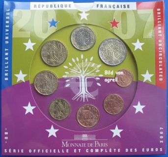 Kursmünzensatz Frankreich 2007 Stgl.