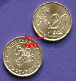 20 Cent Münze Monaco 2001 Stgl.