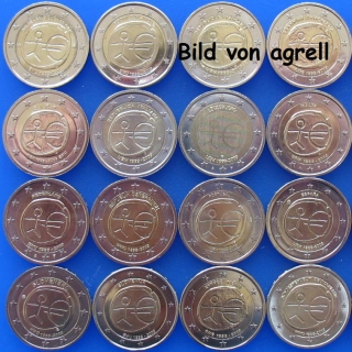 16 x 2 Euro Gedenkmünzen 10 Jahre Euro 2009