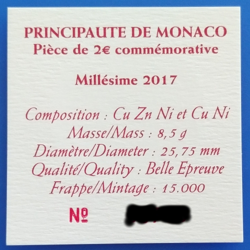 2 Euro Gedenkmünze Monaco 2017